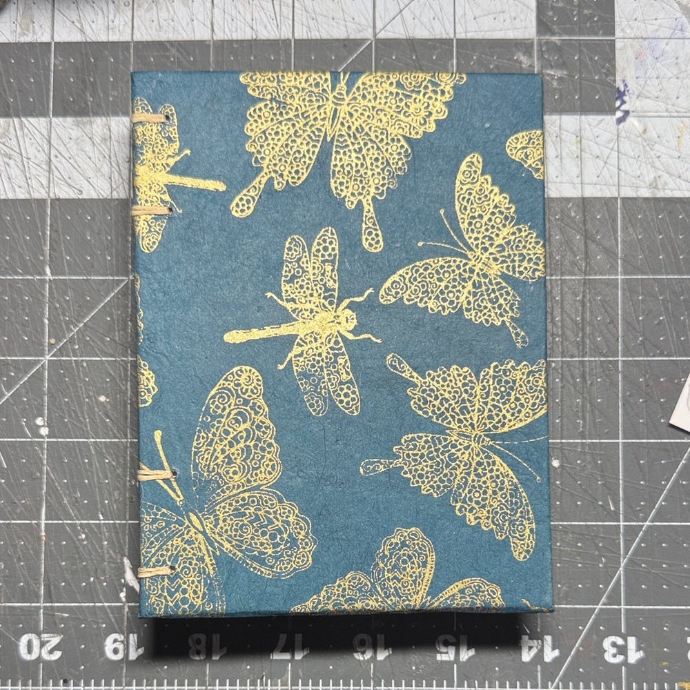 Blue and Gold Butterfly Dragonfly Hand Sewn Notebook Made in Alaska
